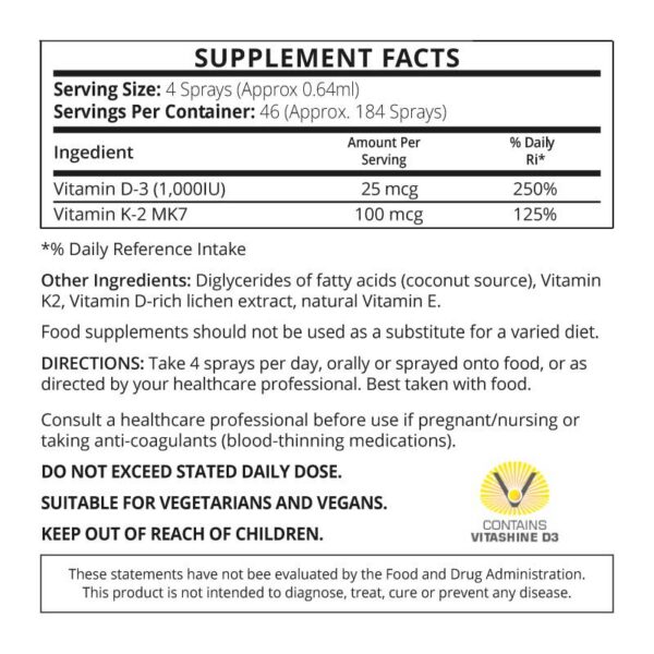 Vitamin D3 and K2 Supplement Facts